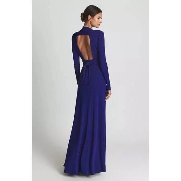 New w/Tags REISS Bailey-Jersey Cobalt Blue Plunge Neck Maxi Dress US 6 RT $475 - Picture 4 of 14
